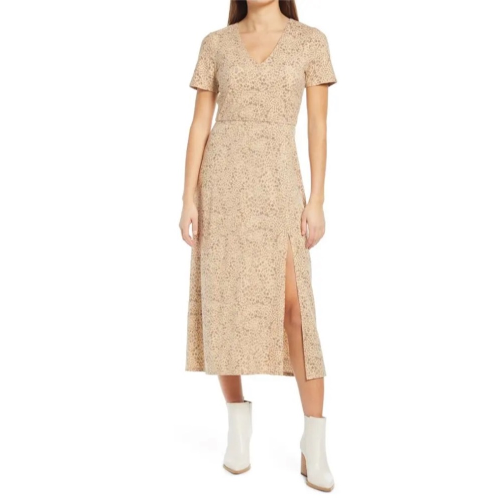 Wayf X Bff Alexa Tan Cheetah Midi Dress Size 2X